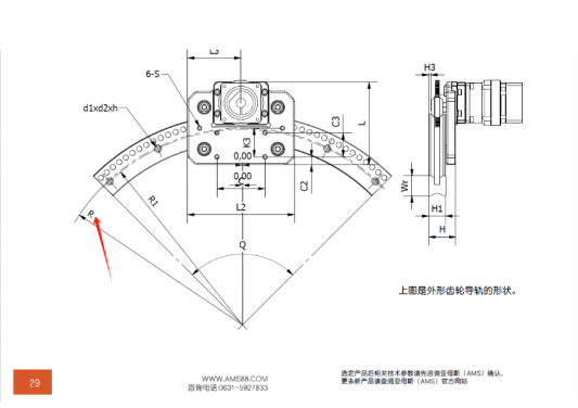 AMS(亞母斯）產(chǎn)品FDK圓弧齒輪導(dǎo)軌的半徑是內(nèi)圓弧還是外圓弧的半徑？